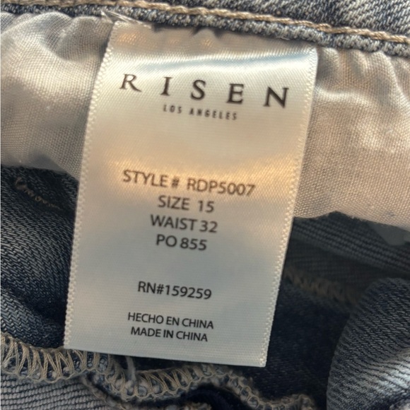 Risen High Rise Distressed Straight Leg Denim Blue Jeans Size 15 Waist 32 - Picture 7 of 7